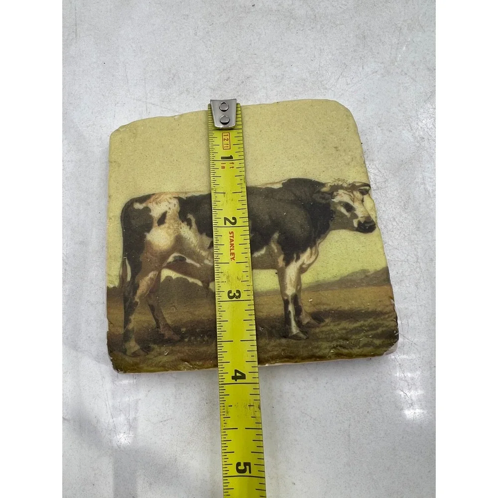 Ceramic Coasters Farmhouse Cow Bull Silhouette Country Kitchen Decor Set 4